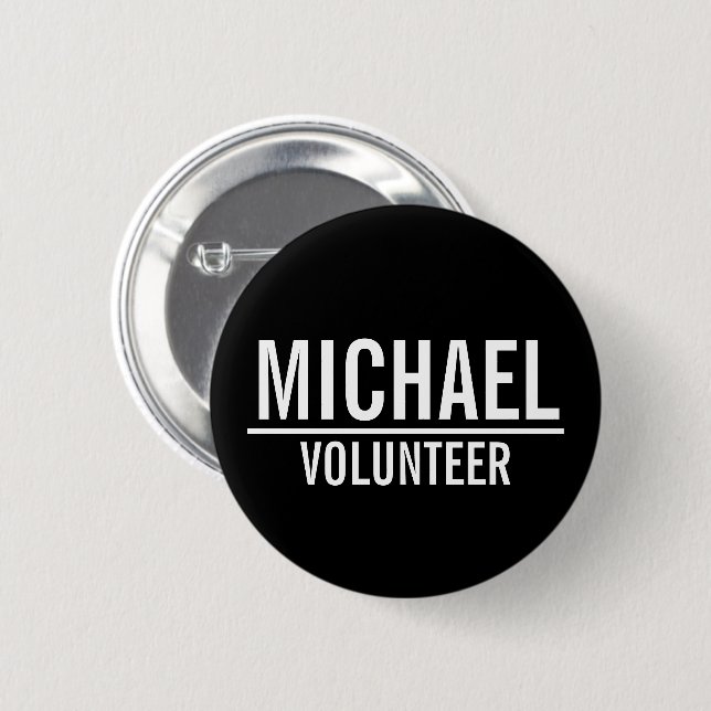 Black Volunteer Badge with Custom Name  Button (Front & Back)