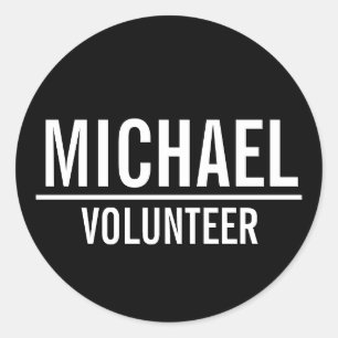 Black Volunteer Badge with Custom Name Classic Round Sticker