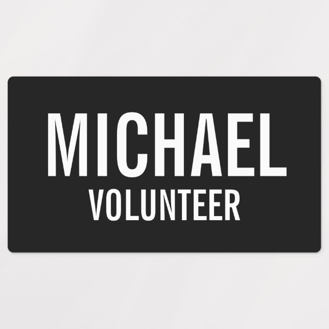 Black Volunteer Badge with Custom Name Labels (Design 1)