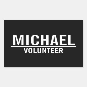 Black Volunteer Badge with Custom Name Rectangular Sticker