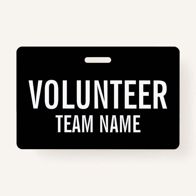 Black Volunteer Badge with Custom Team Name (Front)