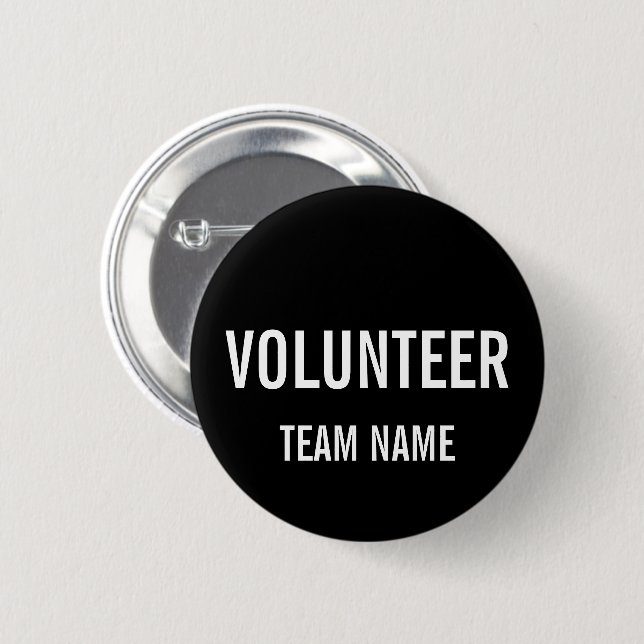 Black Volunteer Badge with Custom Team Name Button (Front & Back)