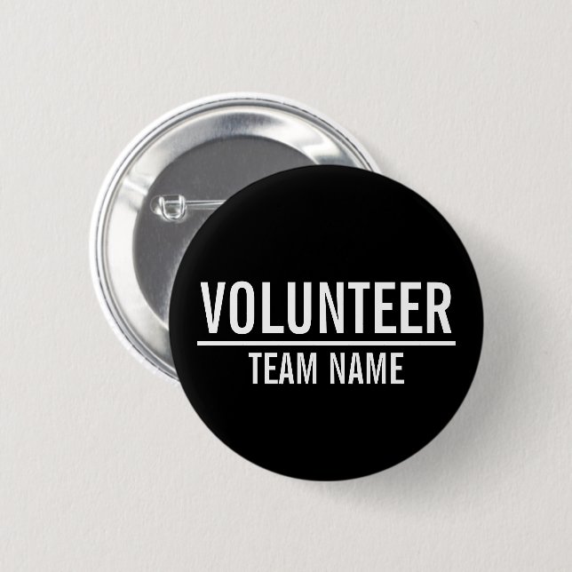 Black Volunteer Badge with Custom Team Name Button (Front & Back)