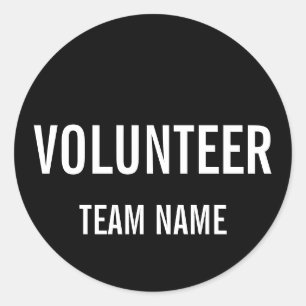 Black Volunteer Badge with Custom Team Name Classic Round Sticker
