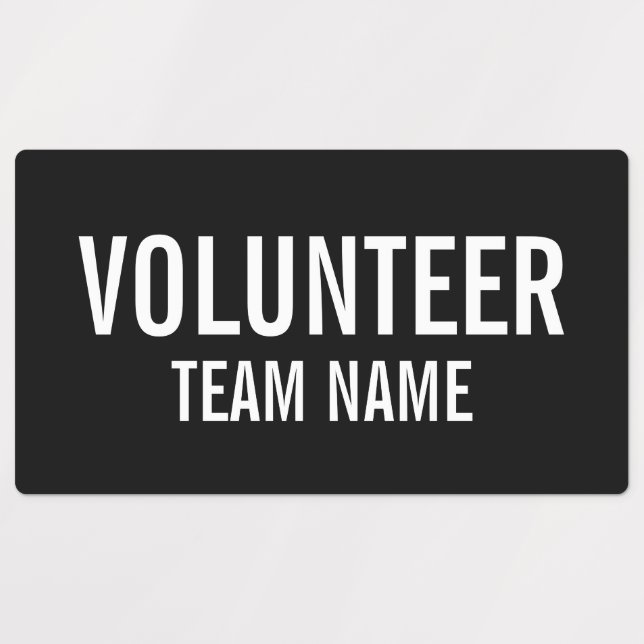 Black Volunteer Badge with Custom Team Name Labels (Design 1)
