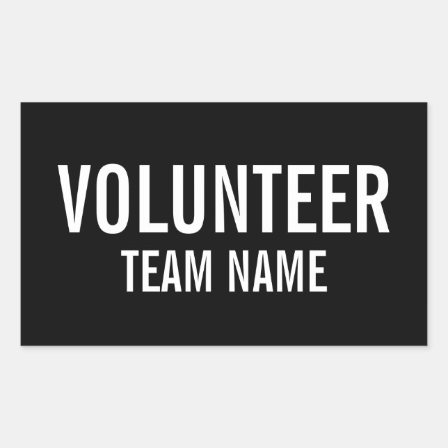 Black Volunteer Badge with Custom Team Name Rectangular Sticker (Front)