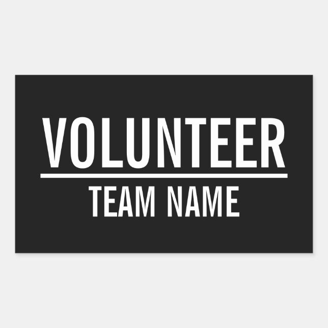  Black Volunteer Badge with Custom Team Name Rectangular Sticker (Front)