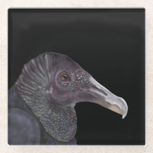 Black Vulture Illustration Glass Coaster