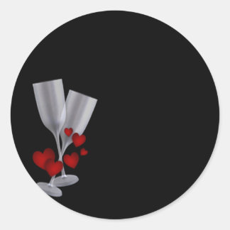 Black w/Champagne Glasses Red Hearts Classic Round Sticker
