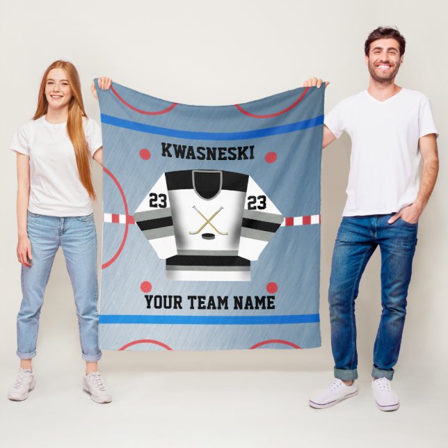 Black W | Gray  Ice Hockey Rink | Player Jersey Fleece Blanket (In Situ)