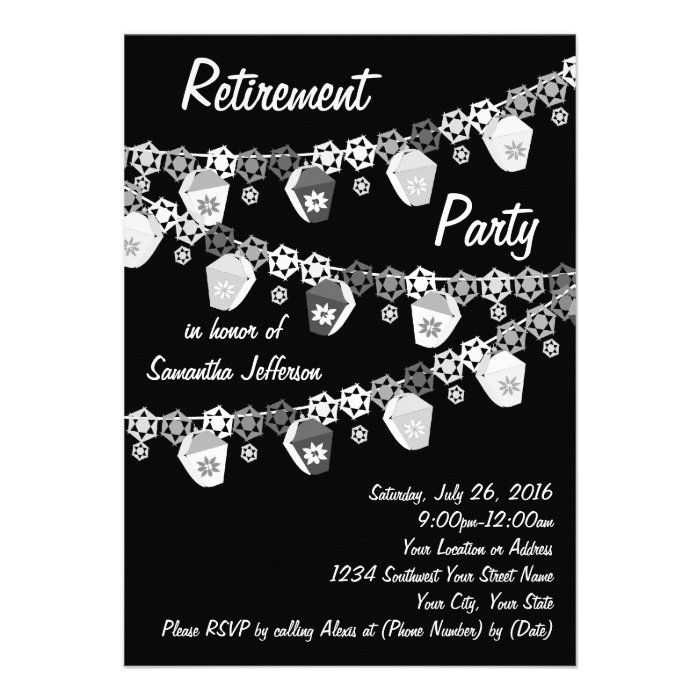 Black w/White Lanterns Retirement Party Invitation