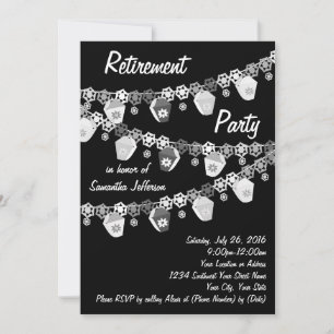 Black w/White Lanterns Retirement Party Invitation