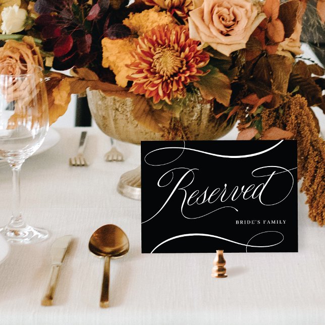 Black w/ White Script Wedding Reserved Table Sign (Creator Uploaded)