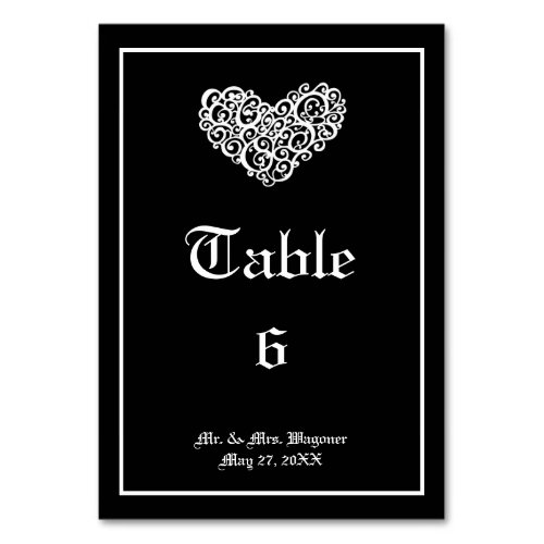 Black wWhite Swirly Heart _ 3x5 Table Card