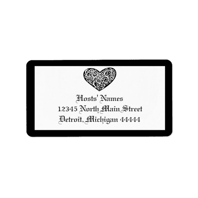Black w/White Swirly Heart - Address Label (Front)