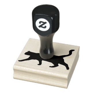 Black Walking Cat Silhouette Rubber Stamp