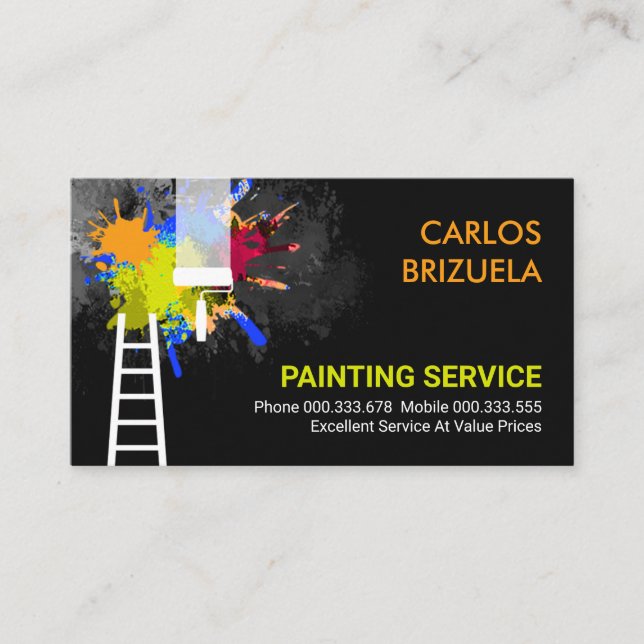 Black Wall Paint Splatter Home Painting Business Card (Front)