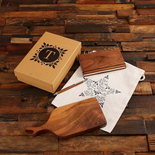 Black Walnut Notebook with Monogram Cutting Board (Front)