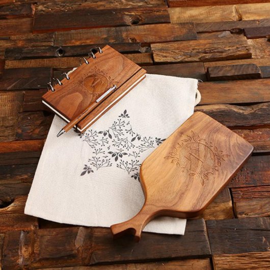 Black Walnut Notebook with Monogram Cutting Board (Front)