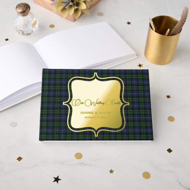 Black Watch Ancient Original Scottish Tartan Foil Guest Book (Front Open)