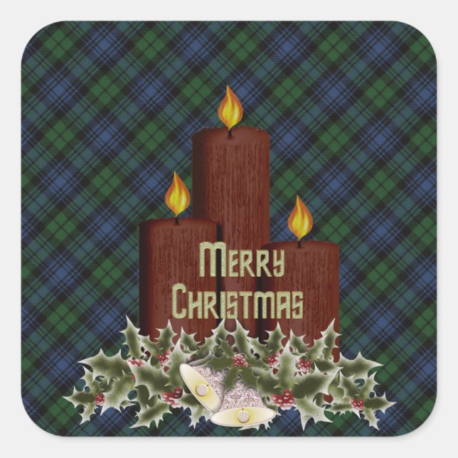 Black Watch Ancient Scottish Tartan Square Sticker (Front)