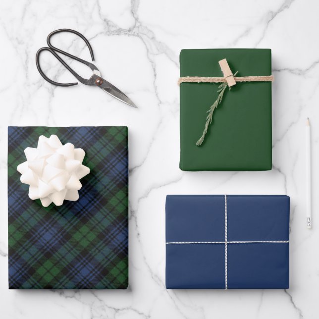 Black Watch Ancient Scottish Tartan Wrapping Paper Sheets (Front)