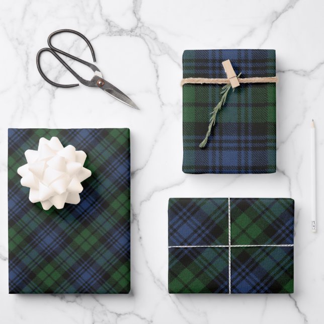 Black Watch Ancient Scottish Tartan Wrapping Paper Sheets (Front)