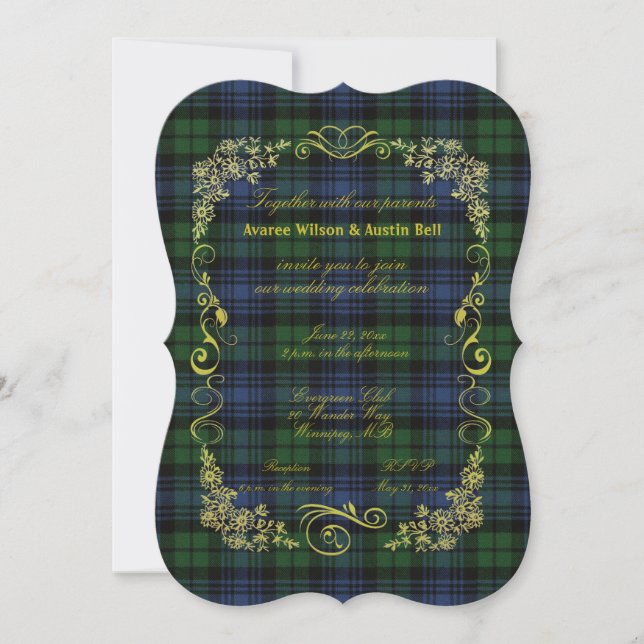 Black Watch Ancient Tartan With Gold Frame  Invitation (Front)