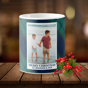Black Watch Blue Green Plaid Custom Photo And Text Coffee Mug