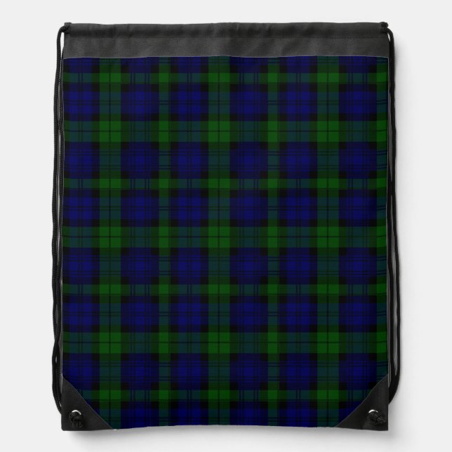 Black Watch clan tartan blue green plaid Drawstring Bag (Front)