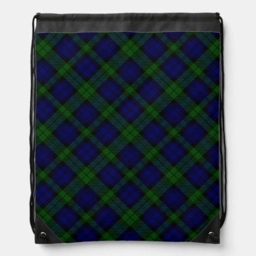 Black Watch clan tartan blue green plaid Drawstring Bag