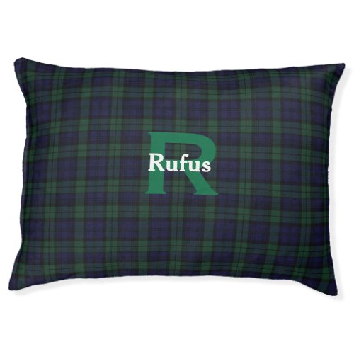 Black Watch Custom Monogram Plaid Pet Bed