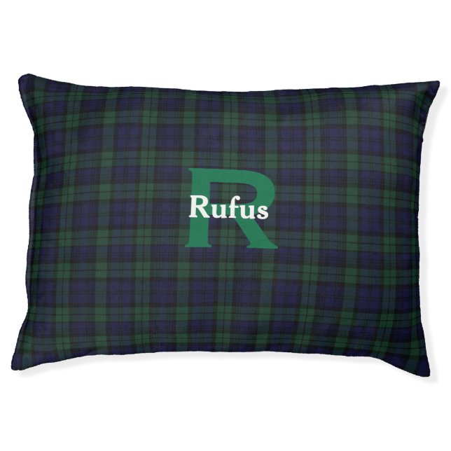 Black Watch Custom Monogram Plaid Pet Bed (Front)