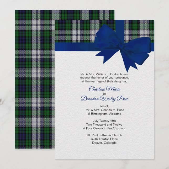 Black Watch Dress Plaid Wedding Invitation (Front/Back)
