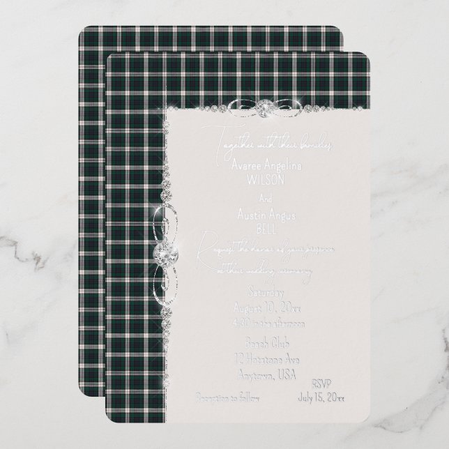 Black Watch Dress Tartan Plaid Wedding Foil Invitation (Front/Back)