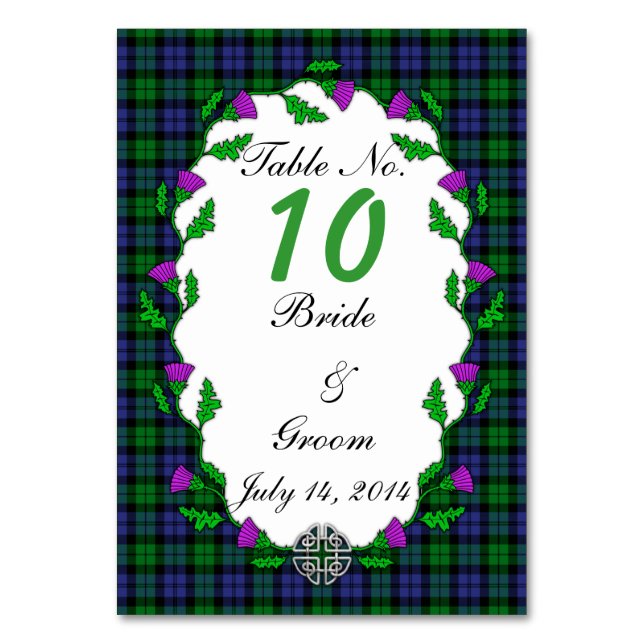Black Watch Military Celtic Wedding Table Number (Front)