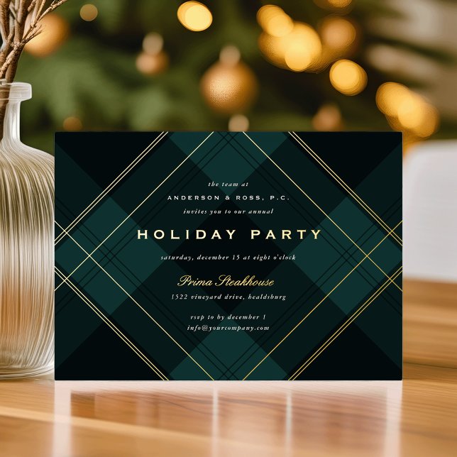 Black Watch Plaid Corporate Holiday Party Foil Invitation (Creator Uploaded)