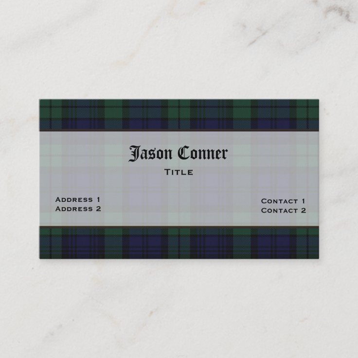 Black Watch Plaid Custom Business Card | Zazzle