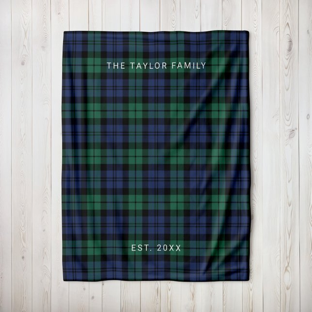 Black Watch Plaid Family Name Monogram Fleece Blanket (Creator Uploaded)