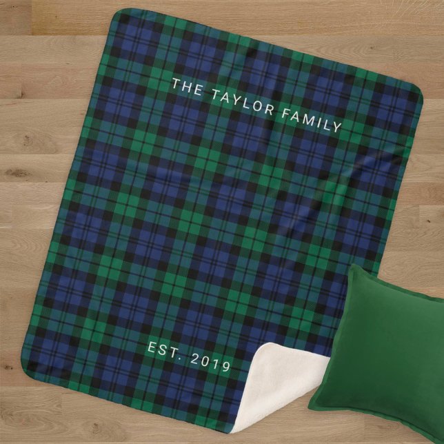 Black Watch Plaid Family Name Monogram Sherpa Blanket (Creator Uploaded)