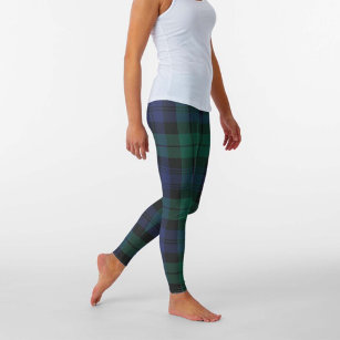 Royal Blue Plaid Yoga Leggings, Tartan Plaid Scottish Style Women's Tights-Made  in USA/EU/MX