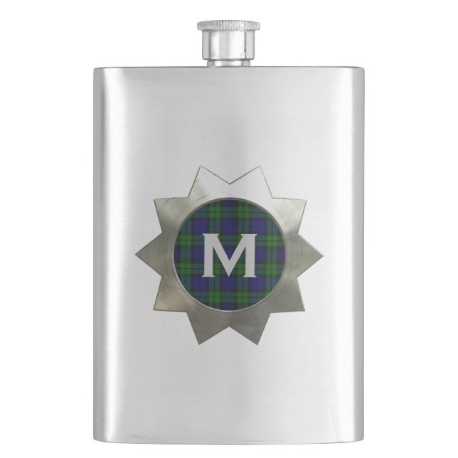 Black Watch Plaid Monogram Flask (Front)