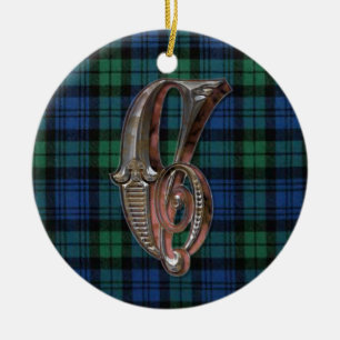Black Watch Plaid Monogram ornament