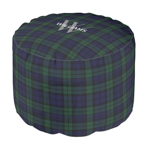 Black Watch Plaid Monogram Pouf Seat