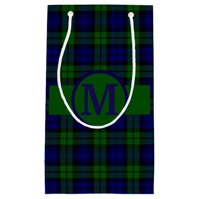 Black Watch Plaid Tartan Personalize Small Gift Bag (Front)