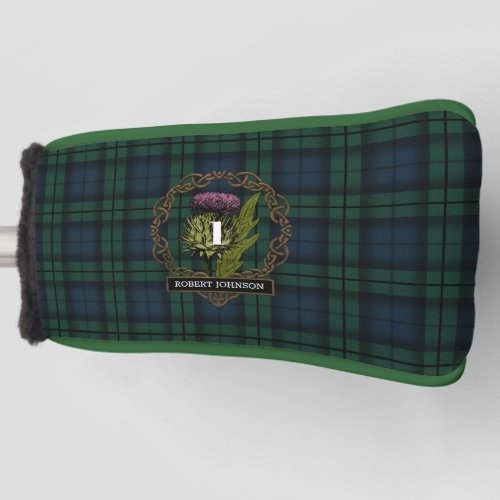 Black Watch Plaid Tartan Scottish Thistlle Name Go Golf Head Cover