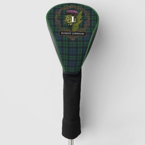 Black Watch Plaid Tartan Scottish Thistlle Name Golf Head Cover