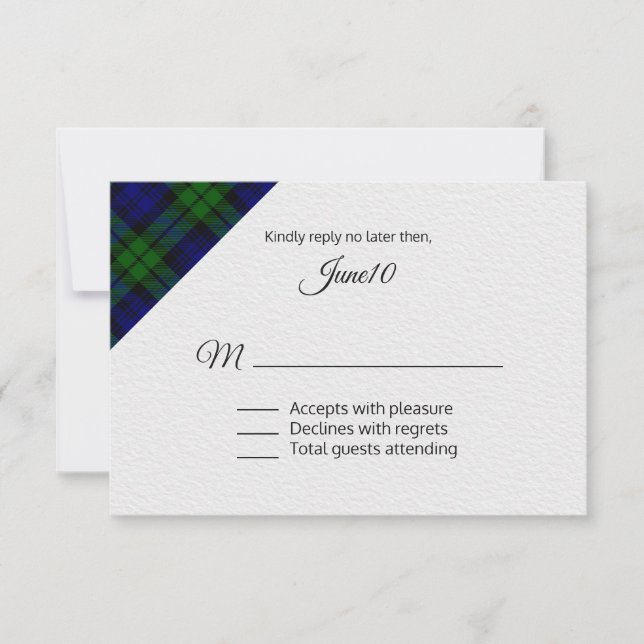Black Watch Plaid Wedding RSVP Card (Front)