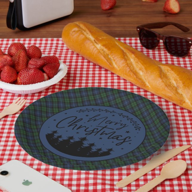 Black Watch Scottish Clan Tartan  Merry Christmas Paper Plates (Picnic)