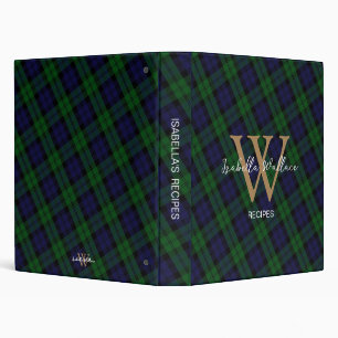 Black Watch Scottish Tartan Gold Monogram Recipes 3 Ring Binder